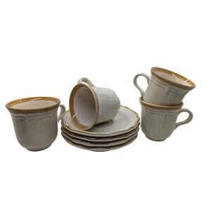 SET OF 4 Vintage Mikasa Whole Wheat Coffee Tea Cups & Saucers EC400 Stoneware